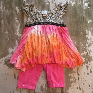 HawtBaby animal print top/pink&orange bottom dress